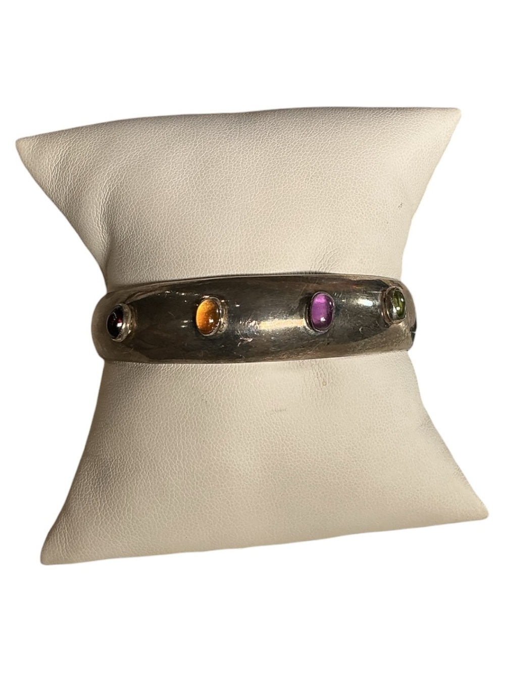 Vintage 1980s Sterling Silver Cabochon Open Cuff Bracelet